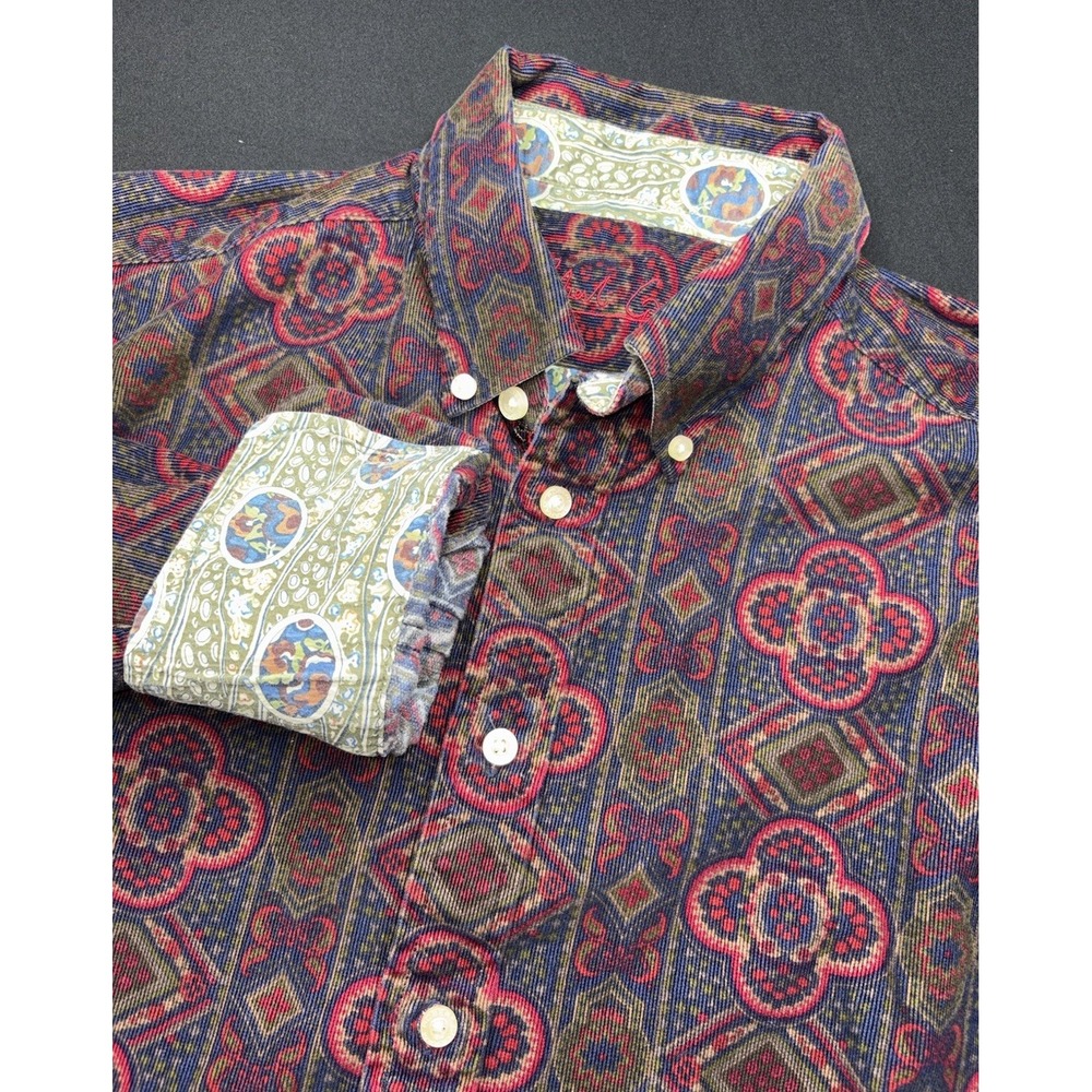 Robert Graham Corduroy Geometric Classic Fit Size Medium Red Blue Flip Cuff
